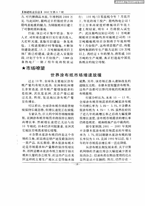 世界涂布纸市场增速放缓