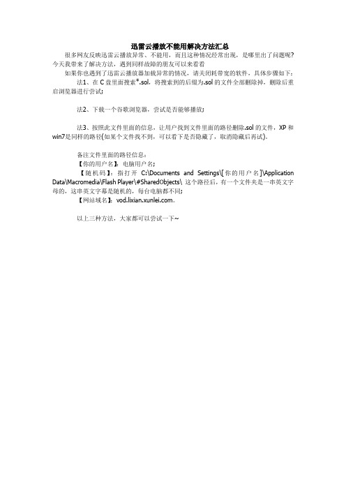 迅雷云播放不能用解决方法汇总