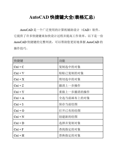 AutoCAD快捷键大全(表格汇总)