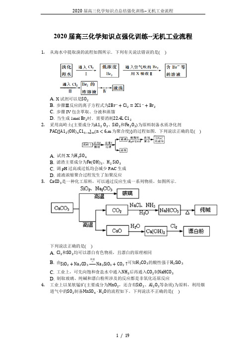 2020届高三化学知识点总结强化训练--无机工业流程