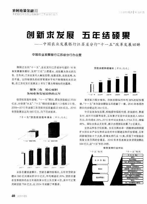 创新求发展 五年结硕果——中国农业发展银行江苏省分行“十一五”改革发展回眸