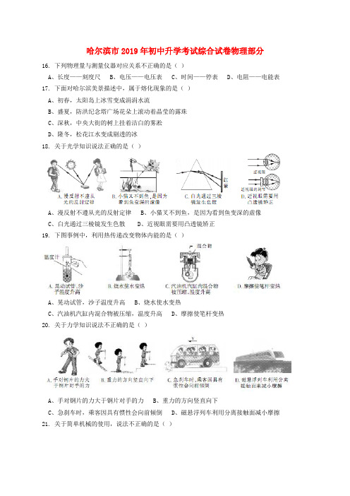 【推荐】黑龙江省哈尔滨市2019年中考物理真题试题