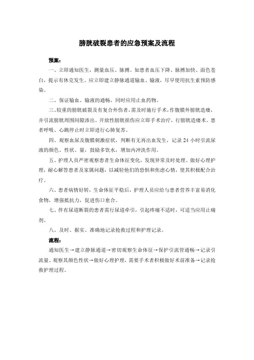 膀胱破裂患者的应急预案及流程