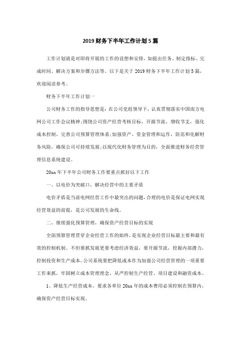2019财务下半年工作计划5篇