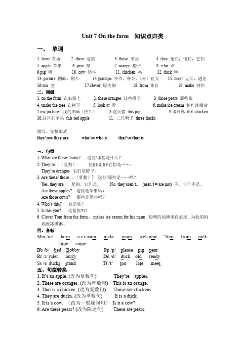 三年级上册英语 u7 知识点归类 译林版(三起)