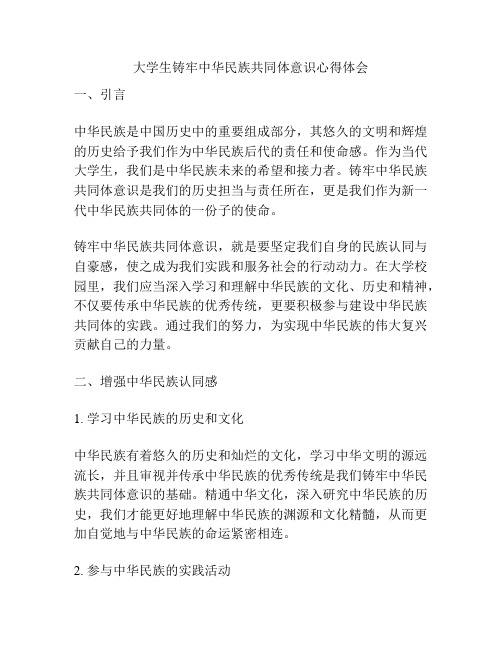 大学生铸牢中华民族共同体意识心得体会