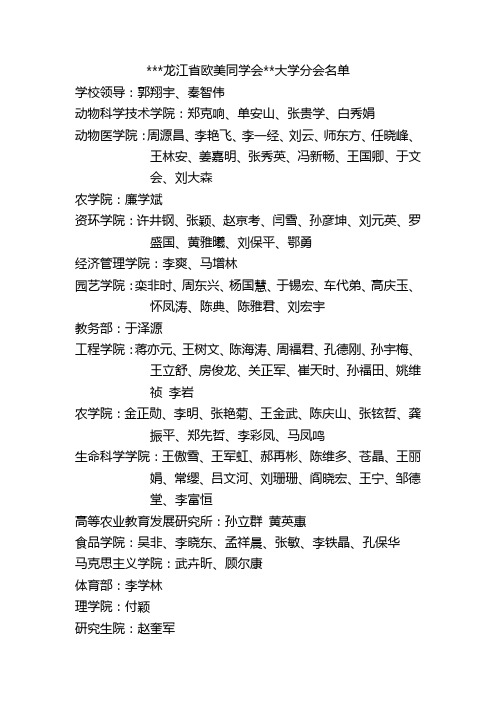 黑龙江省欧美同学会东北农业大学分会名单【模板】