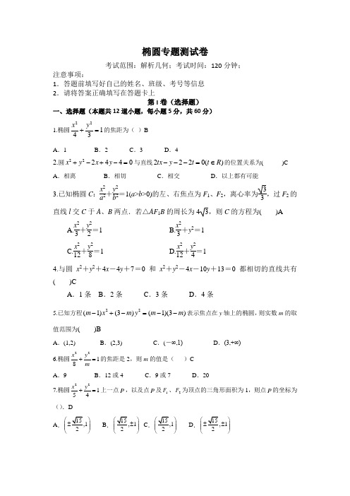 椭圆专题测试卷(含答案)