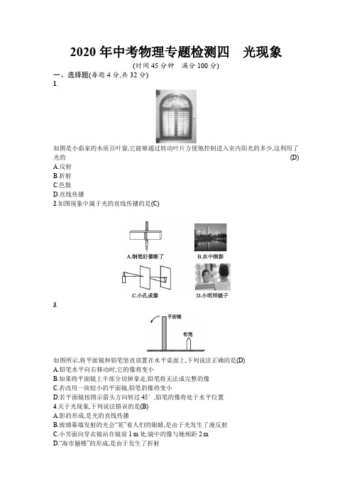 2020年中考物理专题测试卷4：光现象