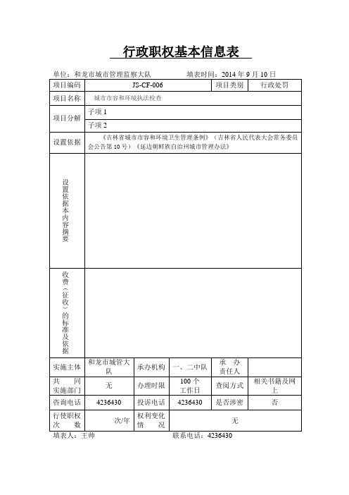 行政职权基本信息表