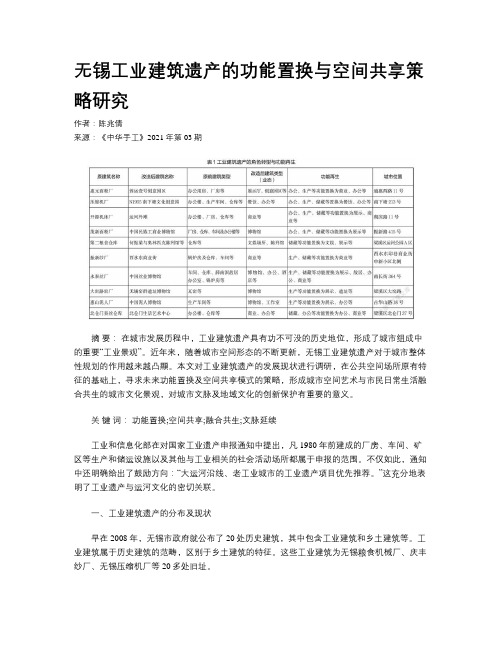 无锡工业建筑遗产的功能置换与空间共享策略研究