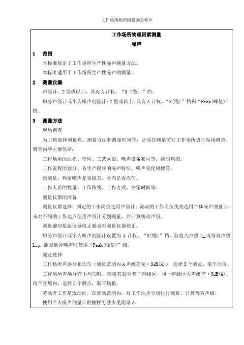 工作场所物理因素测量噪声