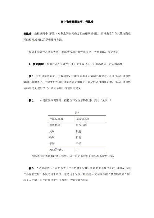 高中物理解题技巧：类比法