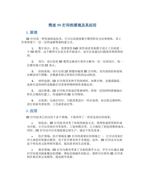 简述3d打印的原理及其应用