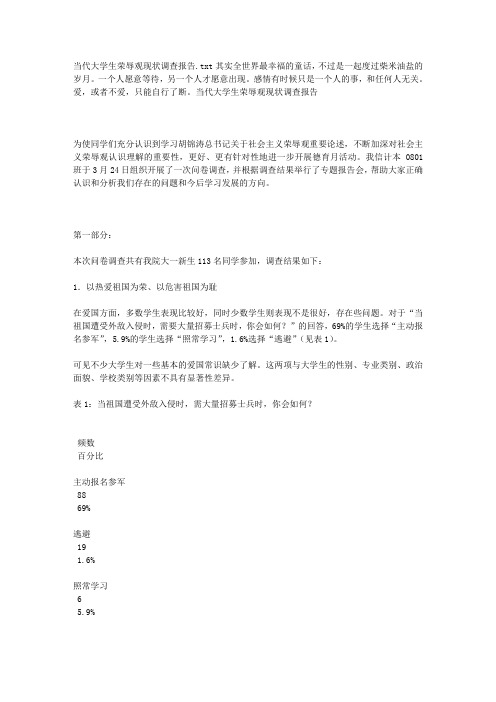 当代大学生荣辱观现状调查报告