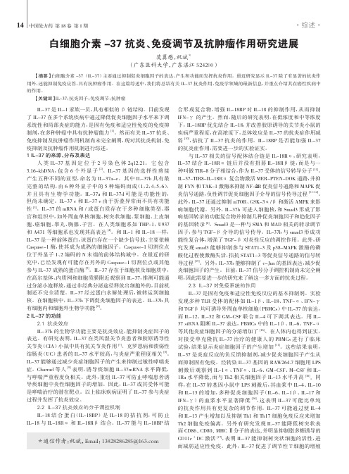 白细胞介素-37抗炎、免疫调节及抗肿瘤作用研究进展