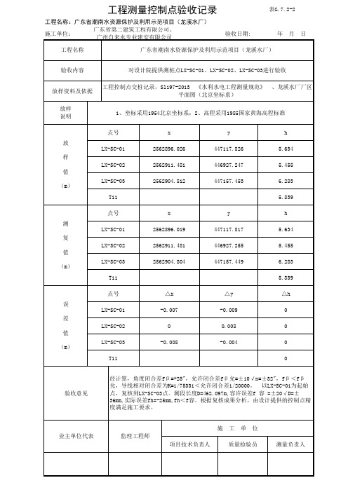 工程测量控制点验收记录