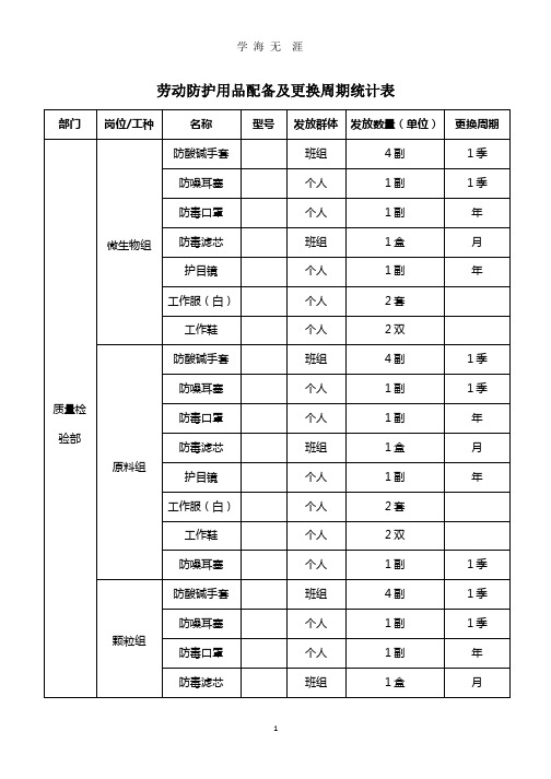 劳动防护用品配备及更换周期统计表.pptx
