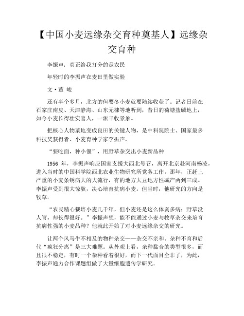 【中国小麦远缘杂交育种奠基人】远缘杂交育种