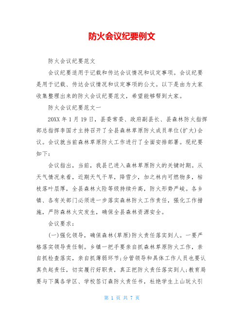 防火会议纪要例文