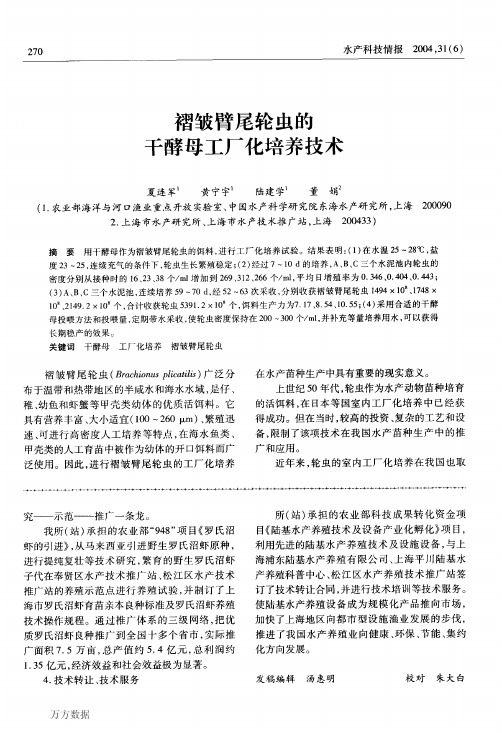 褶皱臂尾轮虫的干酵母工厂化培养技术1