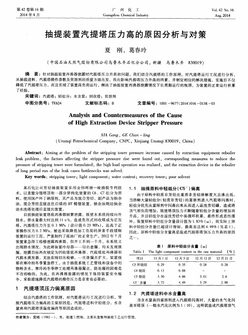 抽提装置汽提塔压力高的原因分析与对策