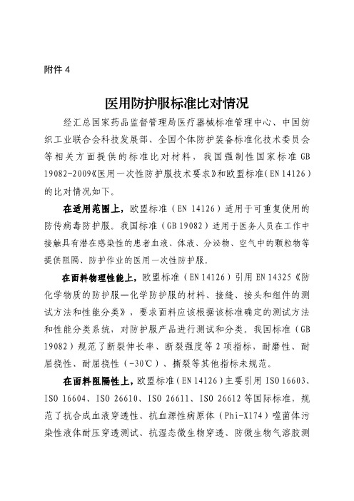 (2020中国标准与欧洲等国外标准进行了文本比对分析)医用防护服标准比对情况