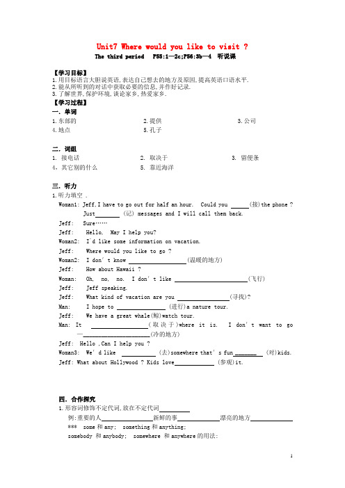 九年级英语全册 Unit 7 Where would you like to visit The t