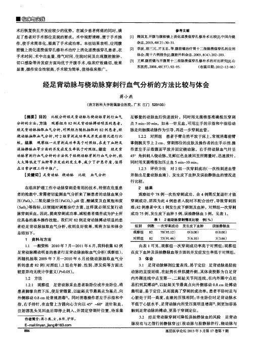 经足背动脉与桡动脉穿刺行血气分析的方法比较与体会