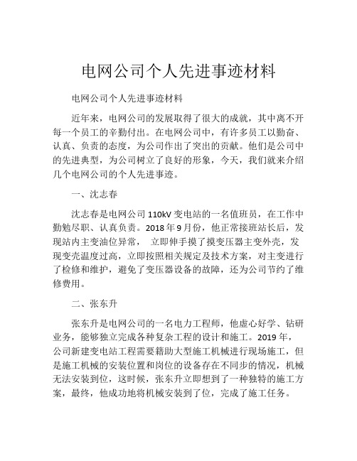 电网公司个人先进事迹材料