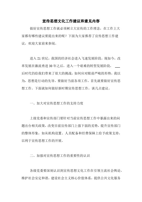 宣传思想文化工作建议和意见内容
