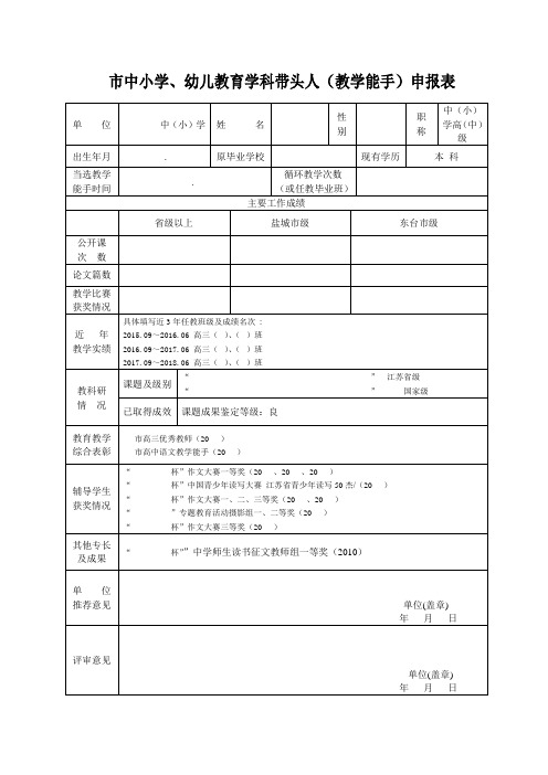 学科带头人(教学能手)申报表模板