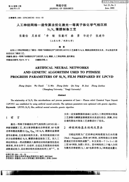 人工神经网络—遗传算法优化激光—等离子体化学气相沉积Si3N4薄膜制备工艺