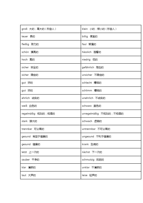 100组德语形容词反义词总结