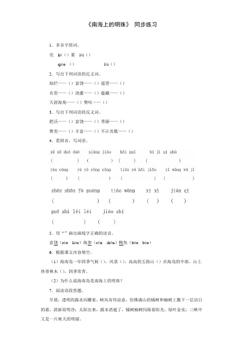 《南海上的明珠》 同步练习1