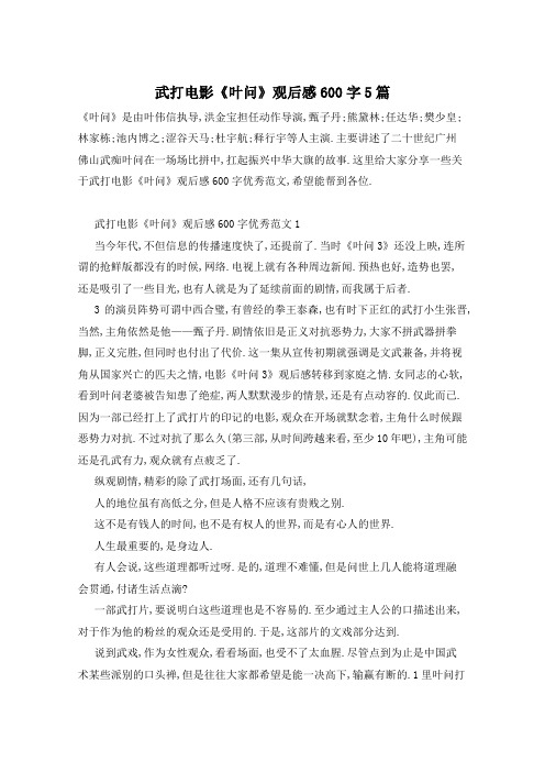 武打电影《叶问》观后感600字5篇