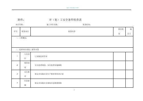 开复工安全条件检查表