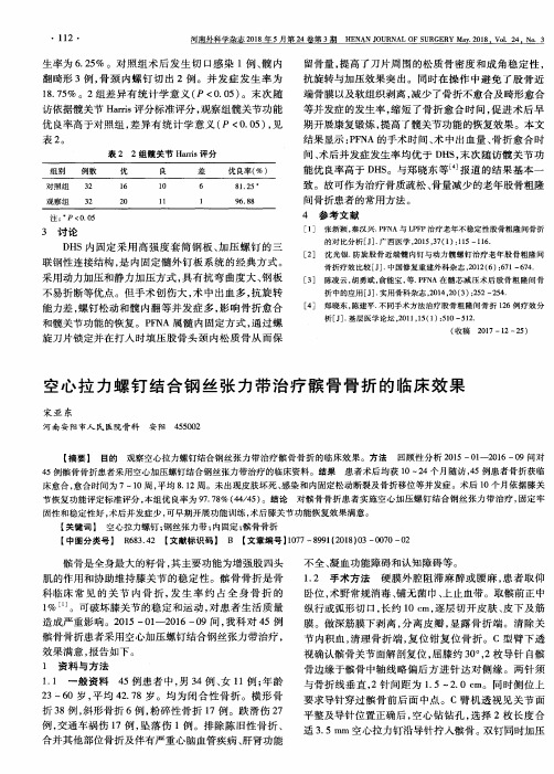 空心拉力螺钉结合钢丝张力带治疗髌骨骨折的临床效果