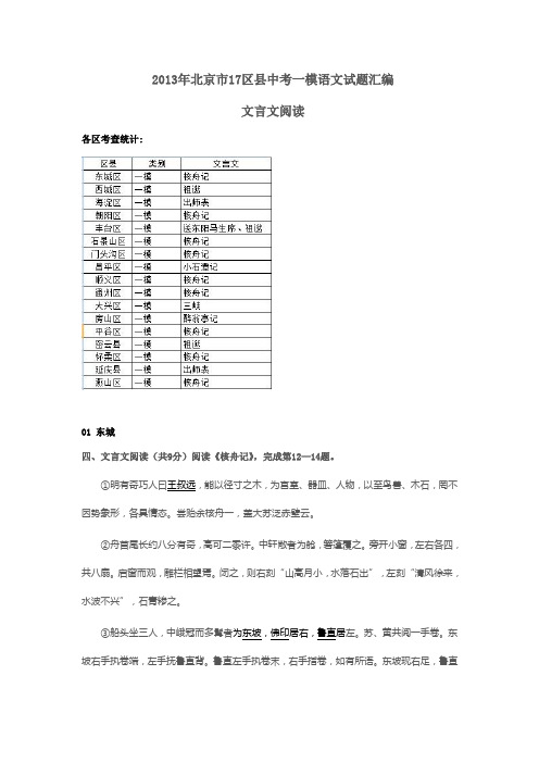 2013年北京市17区县中考一模语文试题汇编