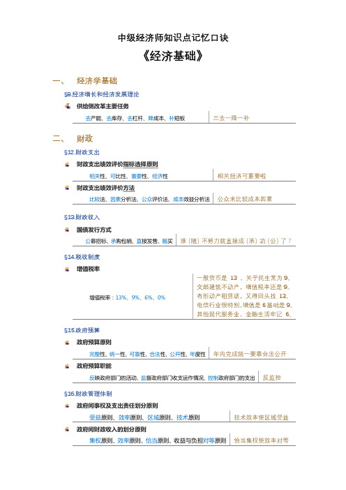 中级经济师知识点记忆口诀