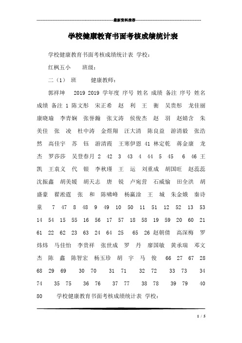 学校健康教育书面考核成绩统计表
