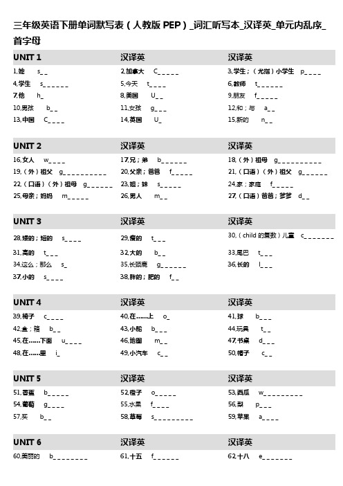 15,三年级英语下册单词默写表(人教版PEP)_词汇听写本_汉译英_单元内乱序_首字母