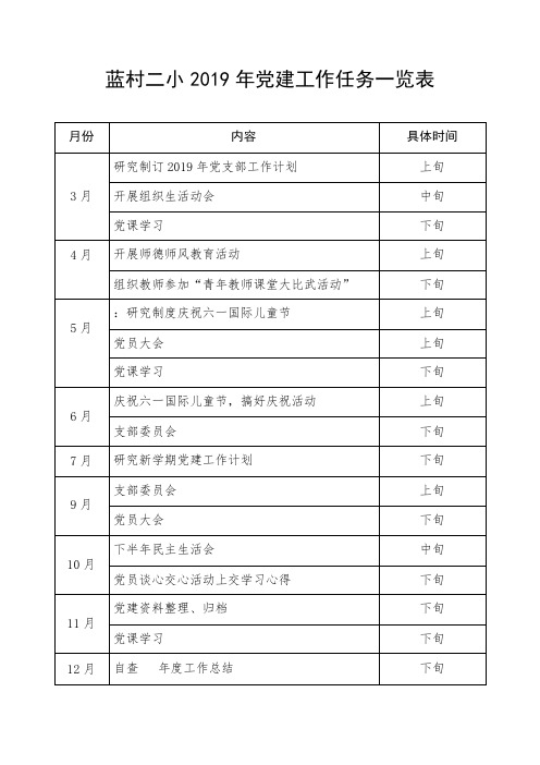 党建工作任务一览表