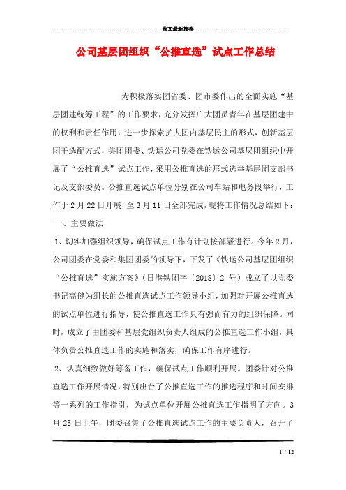 公司基层团组织“公推直选”试点工作总结