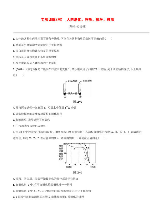 (新课标)中考生物复习专项训练03人的消化呼吸循环排泄