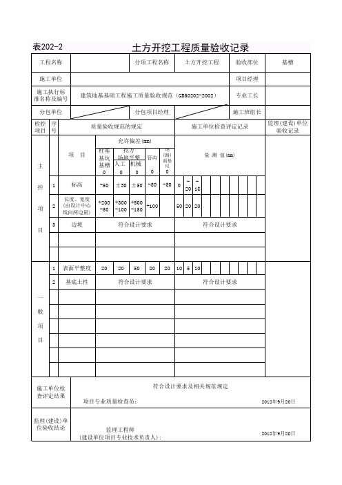 土方开挖验收记录
