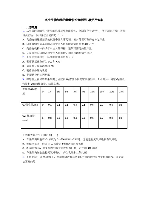高中生物细胞的能量供应和利用 单元及答案