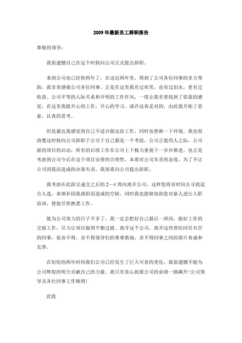 2009年最新员工辞职报告