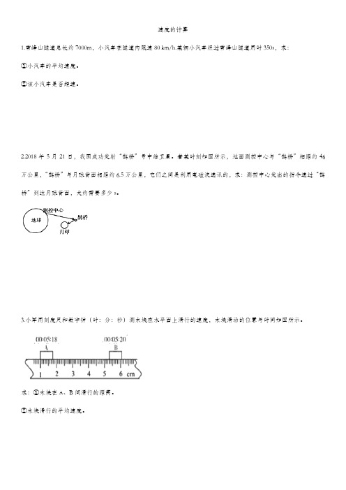 人教版八年级上册物理专题专练：速度的计算
