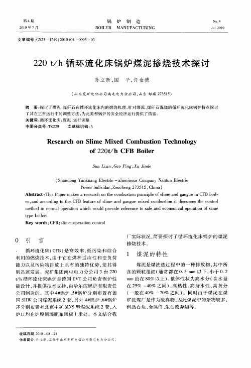 220t／h循环流化床锅炉煤泥掺烧技术探讨